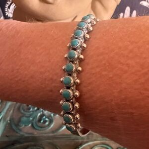 Vintage Old Pawn Turquoise and Sterling Silver Cuff Bracelet
Signed by artist